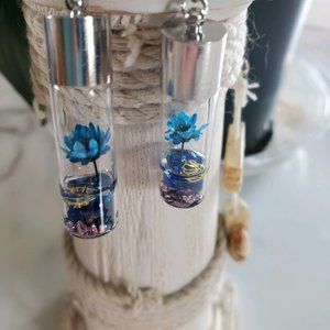 Blue Wish Flowers Glass Bottle Dangle Earrings